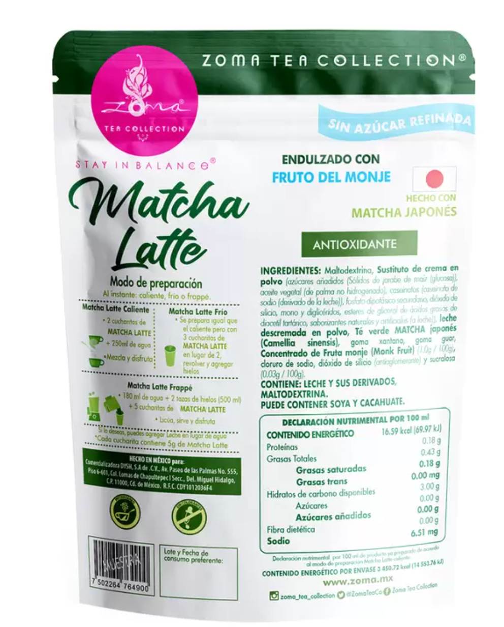 Te Verde Matcha Latte Premium Sin Azúcar Añadida 800 Grs