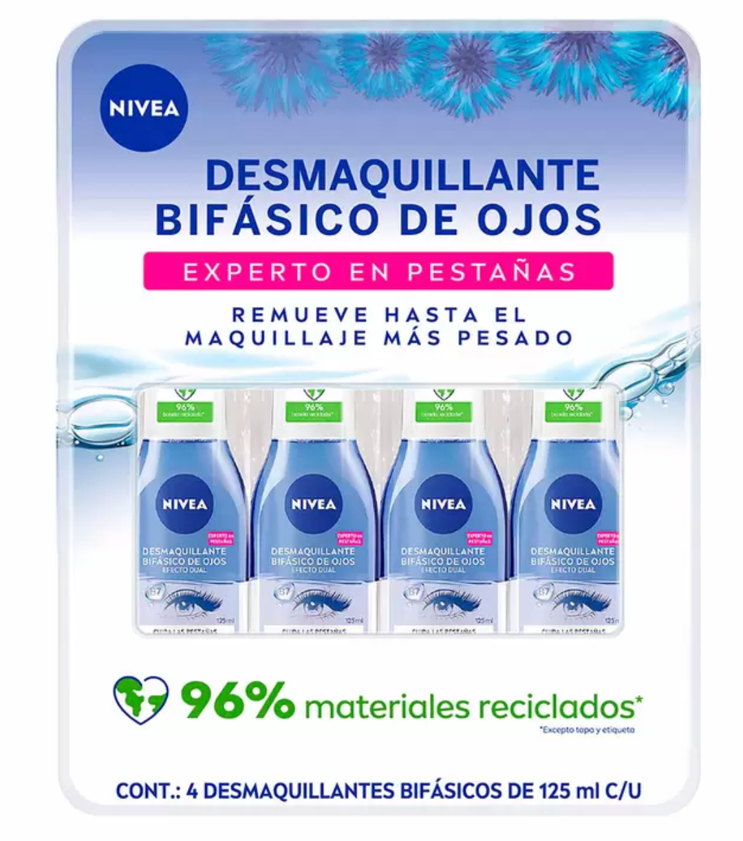 Nivea Desmaquillante Bifásico Rostro 4 Pzas De 125 Ml C/u
