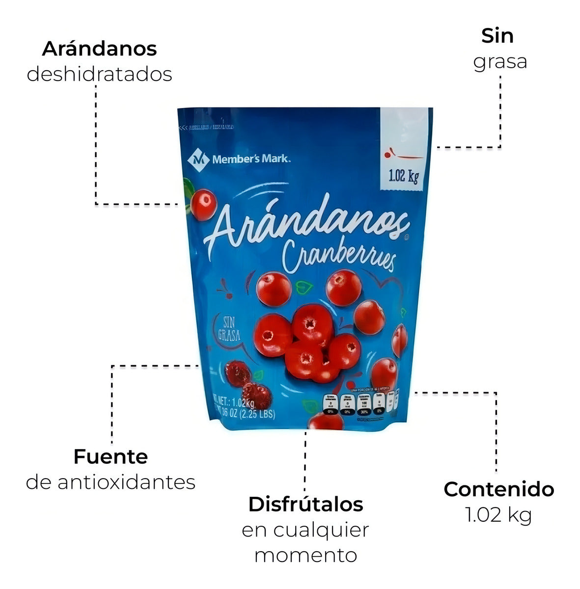 Arandanos Cranberries Member's Mark Bolsa Resellable 1.02 Kg