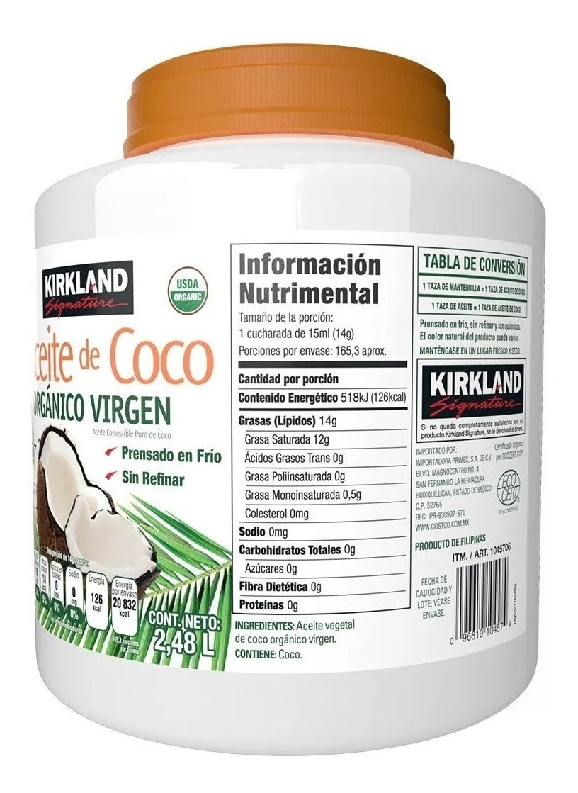 Aceite De Coco Kirkland Orgánico Virgen 2.48 Litros
