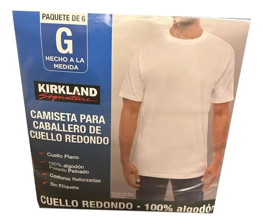 Paquete De 6 Camisetas Blancas Hombre Kirkland 100% Algodón