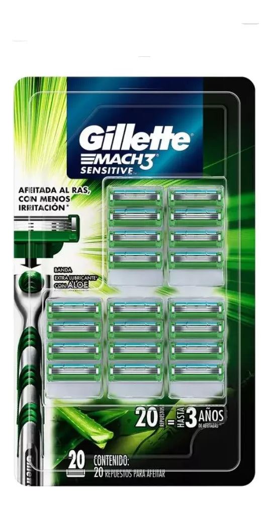 Gillette Mach3 Sensitive 20 Repuestos Para Afeitar