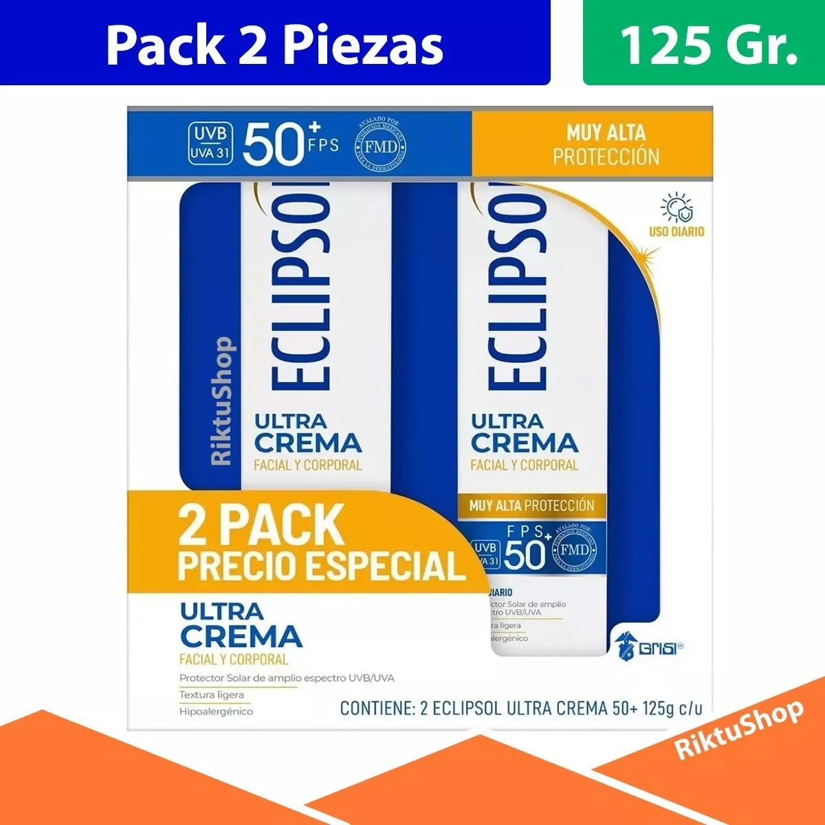 Eclipsol Ultra Bloqueador Solar Crema 50+ Fps 2 De 125g C/u.