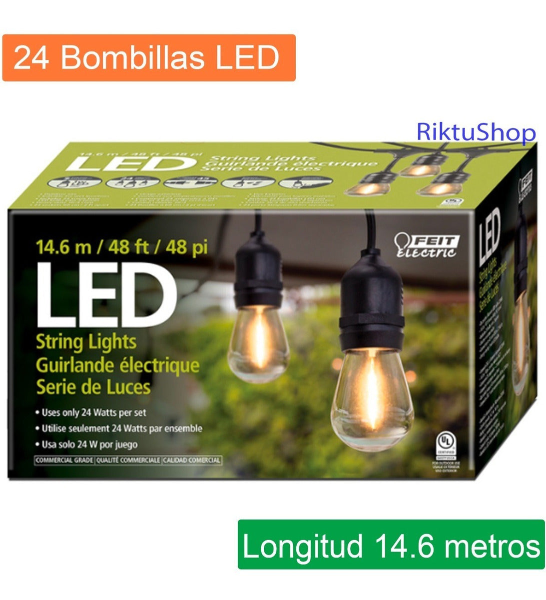 Extensión Serie Luces Led Focos Vintage 24 Bombillas