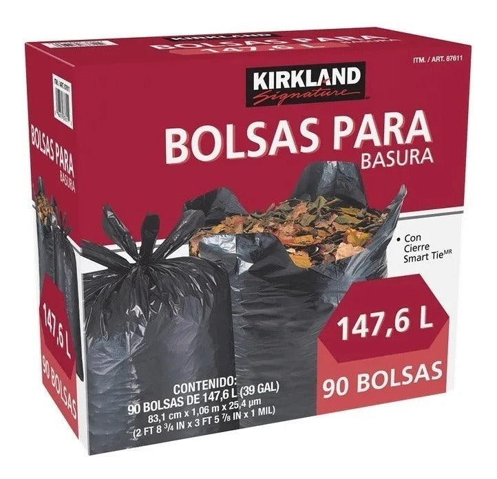 2 Pack  Bolsas Para Basura Kirkland 147 L  90 Pz (2 Cajas)