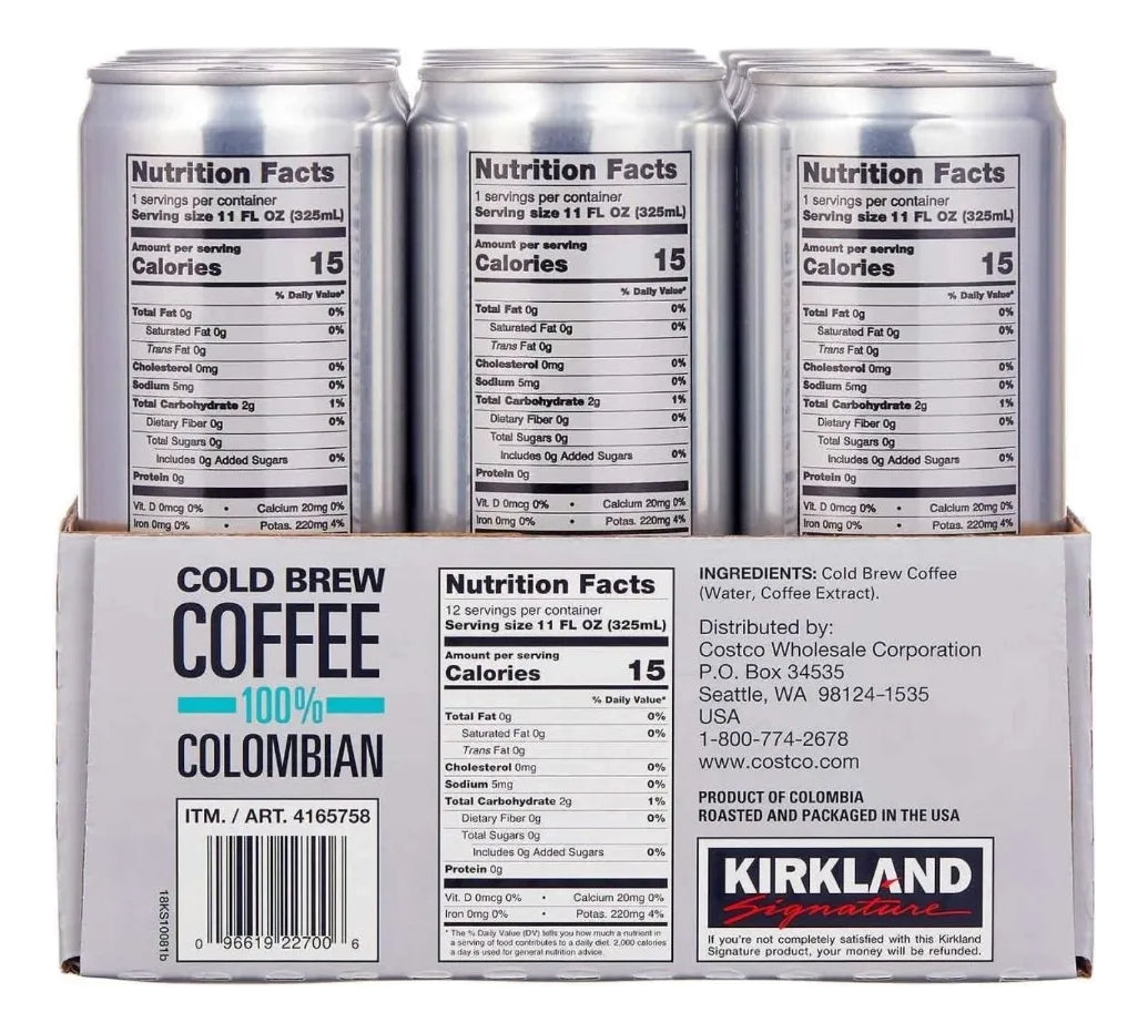 Bebida De Café Cold Brew Colombiano Kirkland 12 De 325ml