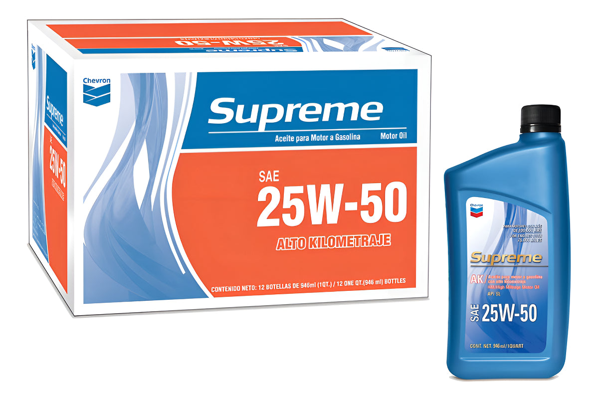 Aceite Alto Kilometraje 25w-50 Chevron .946ml (12 Piezas)