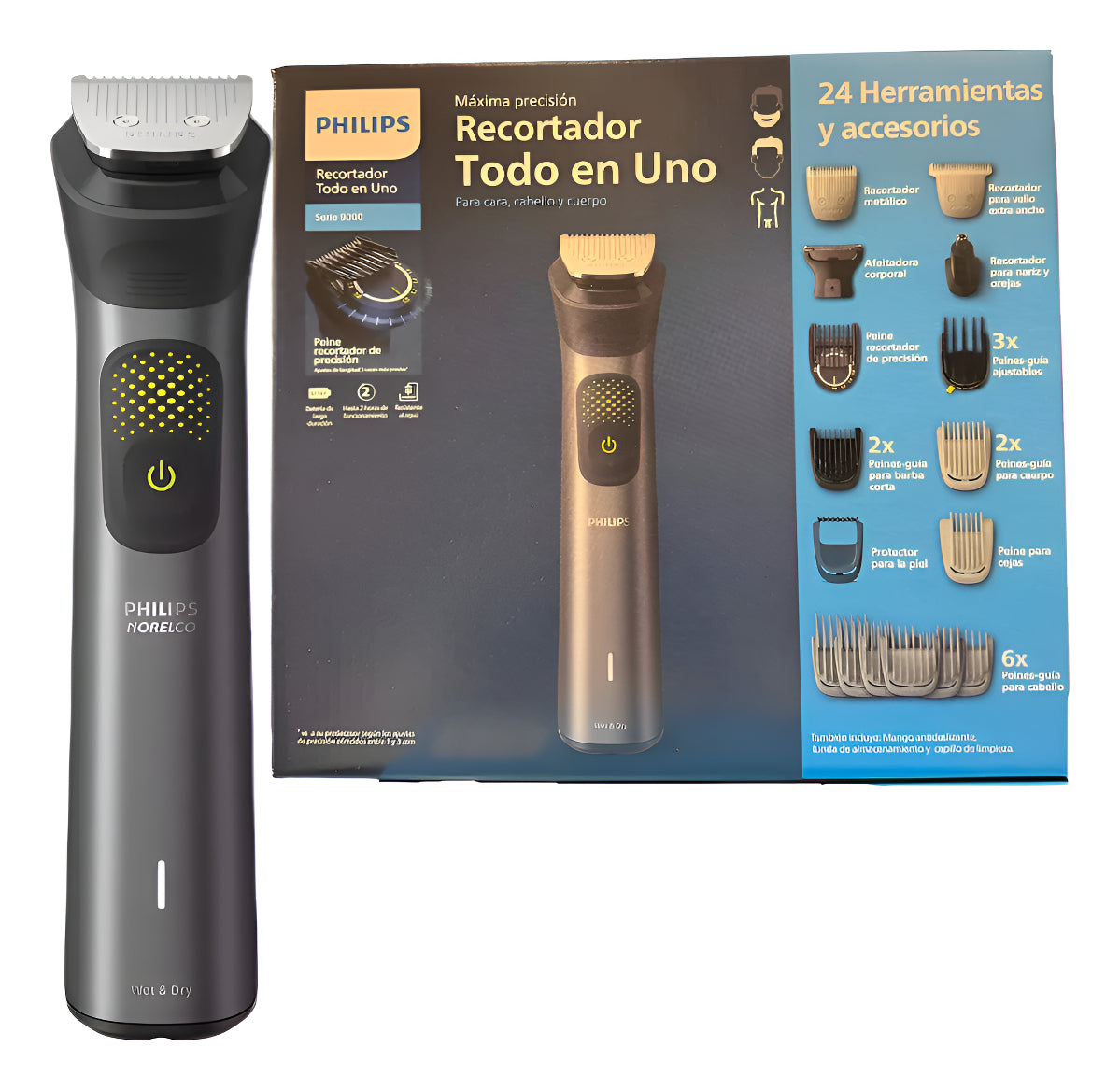 Multigroom Ser 9000 Recortador Barba Philips Norelco 24 Pzas